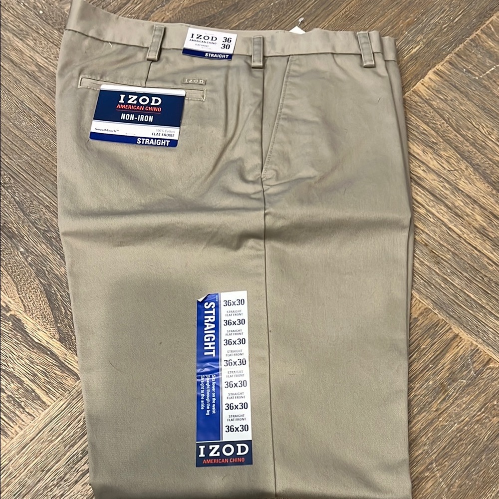 NWT Izod Tan Chinos Classic Cotton Twill 36 x 30